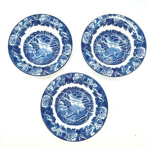 Wood & Sons English Scenery Blue White 5.25" Berry Fruit Bowls Set of 3"